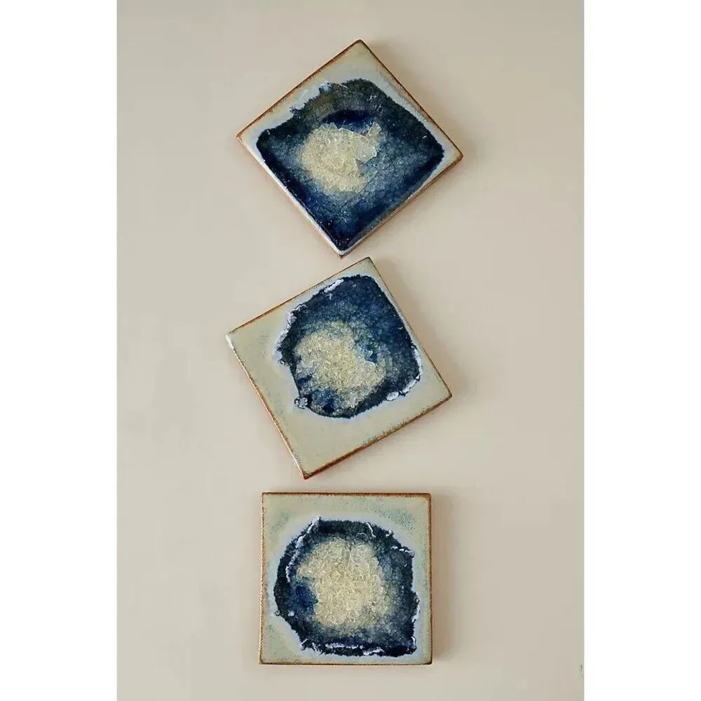 Anthropologie Molten Rock Coasters Navy Blue Set of 4 NEW